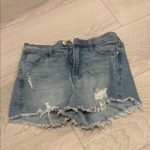 Celebrity Pink Blue Distressed Jean Shorts